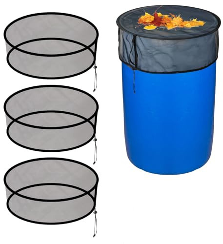 3PCS Pop Up Mesh Cover for Rain Barrels, Water Rain Barrel Netting with Drawstring Water Collection Buckets Tank Protector Cover Net for Preventing Fallen Leaves and Debris, 24.8 Inch