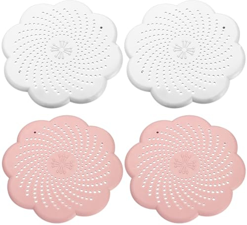 4 Stück Abflusssieb Silikon -2 Weiß & 2Rosa,Haarfilter für Küche, Dusche, Badewanne und Waschbecken, wiederverwendbares Abflusssieb für Dusche/Badewanne (5–15 cm Durchmesser)