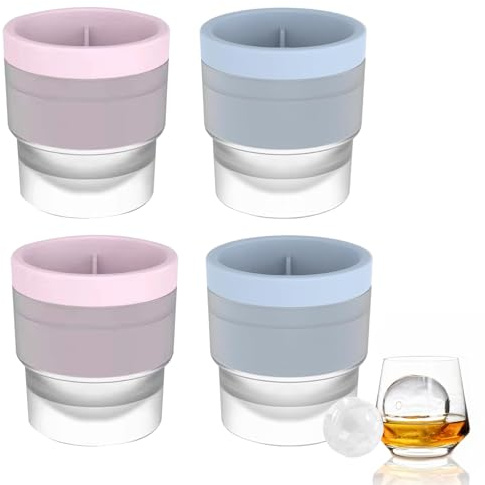 4Pcs Ice Ball Mould, Ice Ball Molds, Large 2.5 Inch Round Ice Cube Moulds, Easy-Release Reusable Ball Ice Cube Moulds for Whiskey, Cocktails, Soft Drinks, Milk, Fruit & Chocolate
