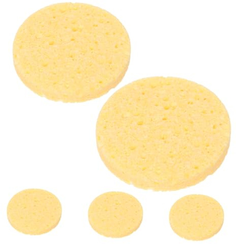 WOONEKY Tampons Éponge Ronds Démaquillants 5 Pièces Taille Compacte En Cellulose Compressée Pour Nettoyage Visage Quotidien Femmes Peau Douce Jaune