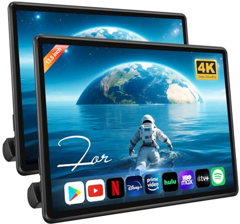 13.5 Inch Android Car Headrest Monitor for Back Seat, Wireless Phone Mirroring Touch Screen Car TV with 4K Video Decoding/WiFi/Bluetooth/HDMI/USB Rear Seat Entertainment (4G+64G with 2*Pcs)