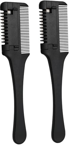 EPIGEIST Peine Recortador de Cabello Doble Cara Cuchillas para Cortes Precisos, Material Plástico y Metal, Portátil para Uso Casero y Diy, Pack de 2 Unidades Negras