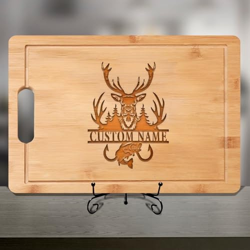 Planche à découper gravée sur mesure avec motif de cerf, planche à charcuterie en bois personnalisée, cadeau de cuisine pour les amateurs de chasse au cerf, les couples, les familles, les amis, Noël