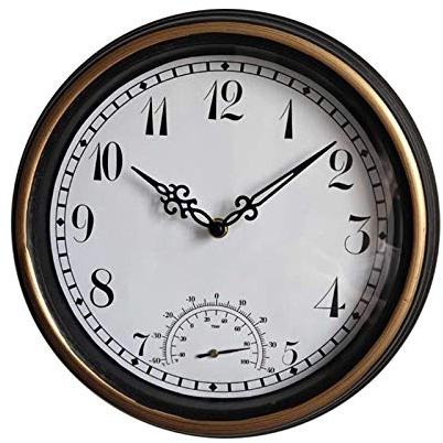 AYCDL Orologi da Giardino per Esterni Impermeabili, Orologi da Esterno retrò da 12 Pollici per Il Giardino da Parete con Termometro, Orologio Silenzioso, Orologio da Esterno, Decorazione