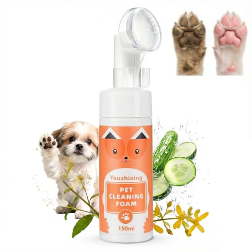 Paw Cleaner for Dogs & Cats - Waterless Foaming Pet Foot Washer with Built-in Soft Silicone Scrubber - No-Rinse Deep Cleansing & Moisturizing, pH-Balanced, Fresh Scent - for Dirty Muddy Paws, 5 fl oz