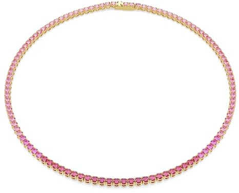 Swarovski Matrix Tennis Halskette, Rundschliff, Rosa, Goldlegierungsschicht