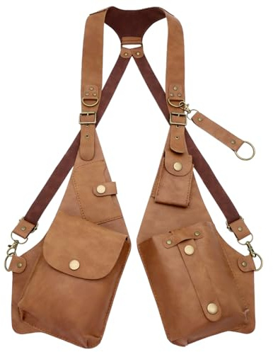 Sac à harnais, sac à double épaule, bandoulière portable en cuir PU antivol réglable caché sous les bras pour les fêtes Steampunk, le shopping en plein air