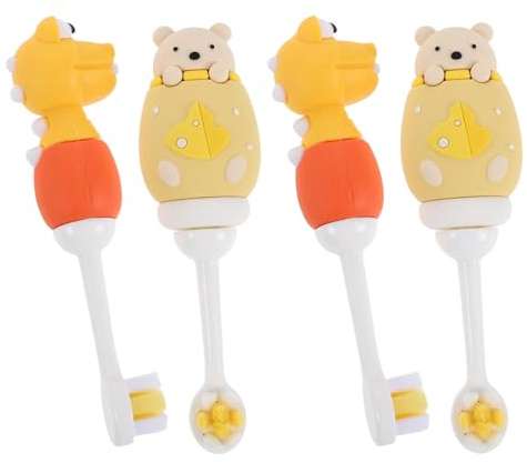 IWOWHERO Cepillo de Dientes para 0-3 Años Cerdas Extra Suaves Diseño de Dibujos Animados Cabezal Pequeño para Bebés y Pequeños Paquete de 4 Unidades 2 Osos Amarillos 2 Dinosaurios