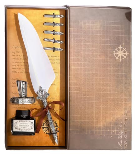 uikios Antiker Füllfederhalter, Retro-Gravur, Feder-Geschenk-Set mit 5 austauschbaren Spitzen und Tintenfass für Anfänger, kunstvolles Federschreibgerät