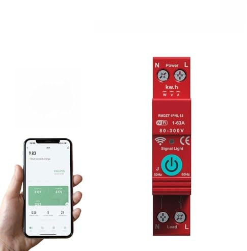Wlinfetity Interruptor inteligente WiFi con monitoreo de energía en tiempo real, disyuntor inteligente de 63 A para aplicación TUYA y SMART LIFE, dispositivo de encendido/apagado de control remoto