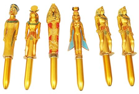 SHYYOULQE Set di 6 penne a sfera colorate e carine penne a sfera per scrivere divertenti articoli di cancelleria scolastici faraone egiziano
