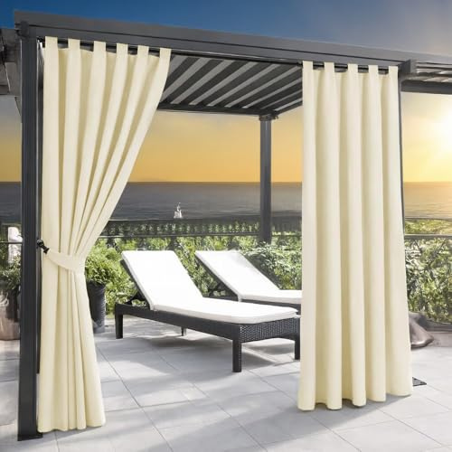 Home Tresor Set 6 Pannelli Tenda per Gazebo 160 x 270 cm da Esterno Impermeabile Antivento con Passanti e Bottoni, Oscurante e Lavabile – Idrorepellente per Pergolato Balcone Giardino - Crema
