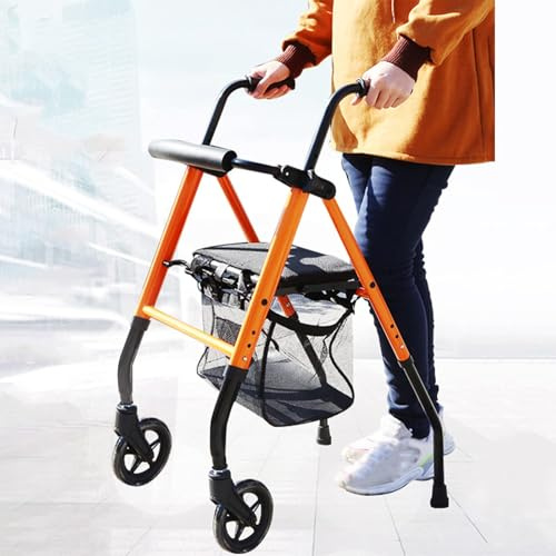 Andador plegable ajustable con asiento, bolsa y frenos de mano para soporte de movilidad en interiores y exteriores