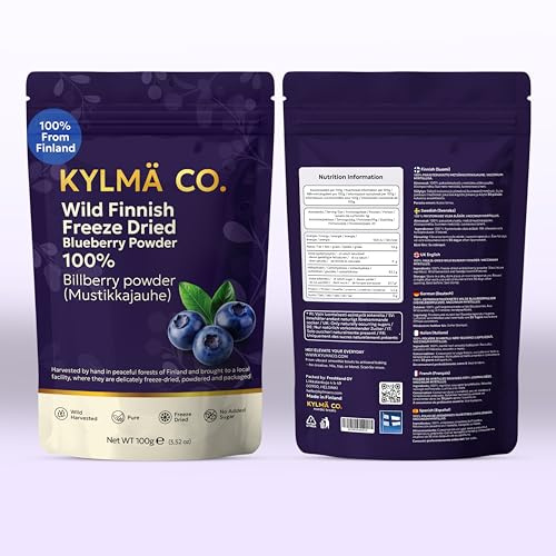 Kylmä Co. Polvere Di Mirtilli Selvatici 100 G | 100% Vaccinium Myrtillus Liofilizzato | Colorante Alimentare Naturale | Bacche Selvatiche Della Finlandia | Vegano | Senza Glutine