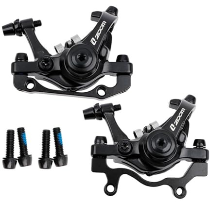 Dual Piston Mechanical Disc Brake Calipers, Front & Rear Cable-Pull Pair | Two-sided pad movement and fine cable adjustment with fitted pads; for compatible MTB, road, BMX, folding and electric bikes.