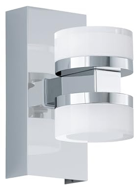 EGLO LED Wandlampe Romendo 1, 2 flammige Wandleuchte Bad dimmbar | Badezimmer Lampe aus Metall in Chrom und satiniertem Kunststoff, LED Feuchtraumleuchte warmweiß, IP44