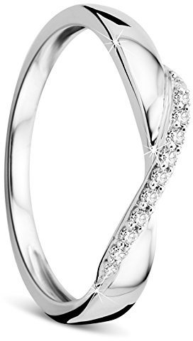 OROVI Damen-Ring Memoire Hochzeitsring Weißgold 9 Karat (375) Brillianten 0.08 carat Verlobungsring Diamantring