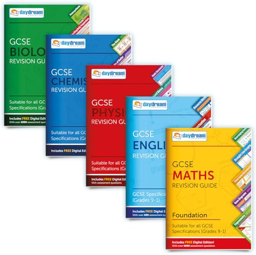 Daydream Education GCSE Maths (Foundation), English, Biology, Chemistry & Physics Study Pack, Pocket-Sized Revision Guides, Includes FREE Digital Editions! - for 2026-2027 exams (Pack of 5)