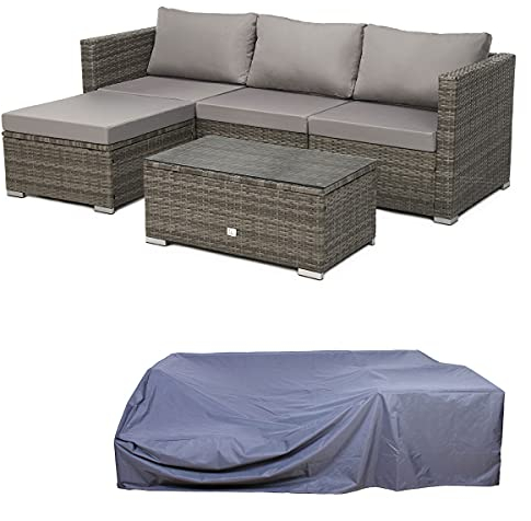 SVITA Queens Polyrattan Lounge Eck-Sofa Gartenmöbel Sitzgruppe Haube Set Grau