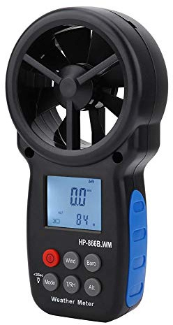 Anemómetro digital de mano con veleta e indicador de sensación térmica, medidor de velocidad del viento para medir la velocidad del viento, pantalla LCD con luz de fondo, viene con cuerda manual