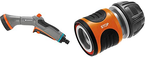 Pistolet d'Arrosage et de Nettoyage Comfort de Gardena : Pulvérisateur pour un Nettoyage & Raccord d'Arrosage Aquastop 13 mm (1/2'') et 15 mm (5/8) : Connecteur avec Aquastop, Powergrip