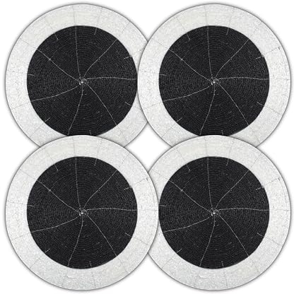 Goroly Home Decorative Farmhouse Beaded Round Placemats 13 Inch Set of 4 for Holiday Christmas New Year Party Decoration - A Beautiful Complement to Your Dinner Table Décor - Black Silver