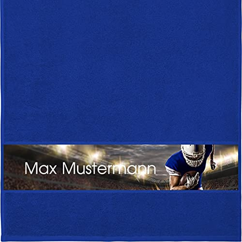 Personalisiertes Handtuch Mit Namen - American Football Motiv - Viele Farben - Dusch-Handtuch - Royalblau - 50x100 cm - Geschenk Mit Wunsch-Motiv und Wunsch-Name