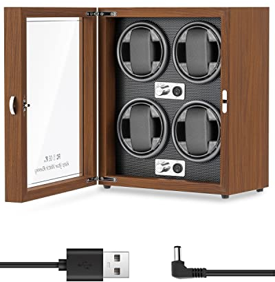 Mxmoonant Automatische Uhrenbeweger für 4 Uhren Aus Holz 5 Rotationsmodi mit leisem Motor USB-Betrieben Uhrendreher mit LED-Beleuchtung für Automatikuhren Uhrenaufbewahrung