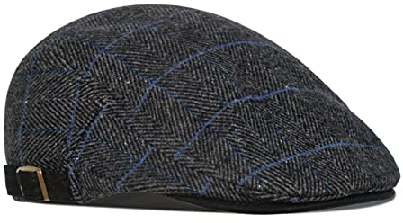 besbomig Piatto Berretto da Uomo Newsboy Flat cap - in Tweed Invernale Irish Winter Coppola Cappello, Primavera Autunno Inverno, 55-59cm, Nero&Blu