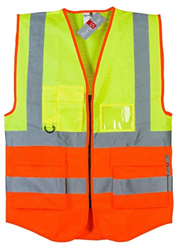BeruStar Premium Warnweste 2-farbig, gelb / orange, mit Reisverschluß & vielen Taschen, Warnschutzklasse 2 - TOP (S), bs2801