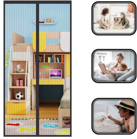 Norhogo Magnet Fliegengitter Tür, Magnetvorhang Fliegennetz Fliegenschutz ohne Bohren, für Balkontür Wohnzimmer Kellertür und Terrassentür Schwarz (80 * 210)