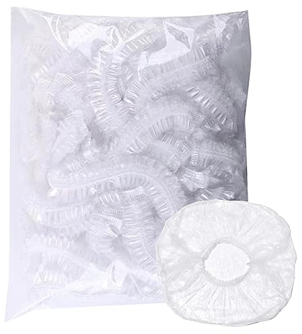 110 PZ Cuffie Doccia Monouso,Cuffie monouso in PE, impermeabile,cuffie da Doccia - ideali per Hotel, Spa, Casa,Parrucchiere .Ø44CM