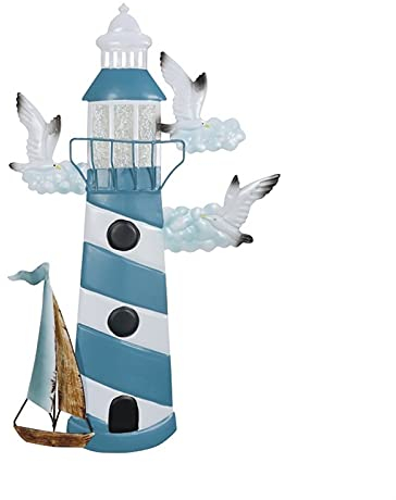 FAMoUsGoods Gartenstatuen Blauer Metall Leuchtturm Wandkunst der Gartendekoration Outdoor Statuen for Garten Ornamente Decoración Dekorative Gartenskulptur