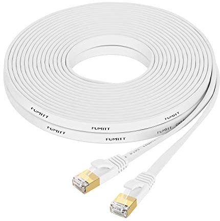 Fumitt Cat 8 Lan Kabel 15meter, Hohegeschwindigkeit Flach Gigabit Netzwerkkabel 15m Ethernet Kabel Internet Patchkabel 40Gbps 2000Mhz RJ45 für Gaming, Router, Modem, laptop(Weiß)