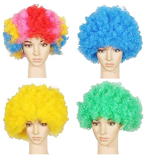 ZOOMPIL Clownsperücke, Farbige Clown-Perücken, Halloween Clown Perücke, Clownsperücke Geeignet für Karnevals Kostüm Cosplay, Mehrere Farben, 4pcs
