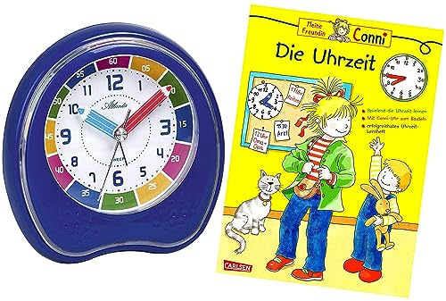 Atlanta Kinderwecker ohne Ticken + Lernbuch Conni Die Uhrzeit (Blau)