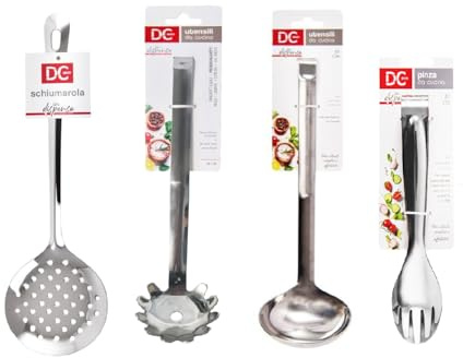 Set 4 Pezzi: Schiumarola, Prendi Spaghetti, Mestolo, Pinza Insalata in Acciaio - DC CASA