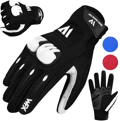 WESTWOOD FOX Motorradhandschuhe für Männer und Frauen,Atmungsaktiv, Touchscreen, Palm Pads Motorradhandschuhe für BMX,Radfahren, ATV,MTB Racing,Road Racing,Klettern,Wandern (SCHWARZ, S)