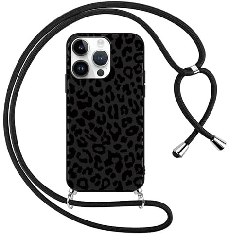Foonary Handyband Hülle mit Band für iPhone 13 Pro Max 6,7 Handyhülle, Leopard Design Kette Necklace Case mit Kordel zum Umhängen Silikon Bumper Kratzfest Cover Schnur für iPhone 13 Pro Max