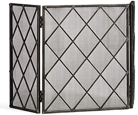 GTPBAO Funkenschutzgitter Hitzebeständiger Kamin-Funkenschutz, Gittervorhang Aus Schmiedeeisen für Holzkohle- und Holzfeuer, 122×72cm, Schwarz