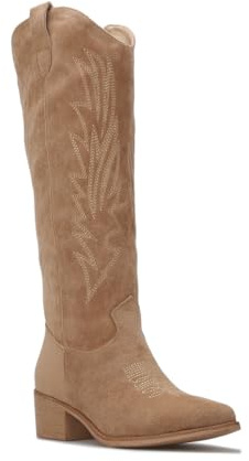 La Modeuse - Stivali Santiags in camoscio con cuciture decorative, grigio, 39 EU