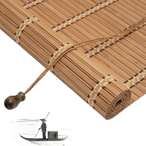 Sh000ad Natur Bambus-Rollo,Raffrollos,Bambus Jalousie Für Balkon,60% Verdunkelungsrollos,Sichtschutz Für Fenster,Garten,Terrasse,Außenbereich,Sonnenschutz,Anpassbar,Breite x Höhe (45cm x 150cm)