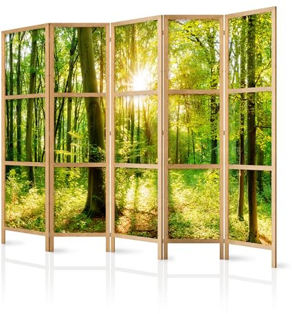 murando - Paravent Raumteiler Holz Botanik Abstrakt, 225x172 cm, 5-teilig | Mobiler Sichtschutz, sofort einsatzbereit, Holzrahmen, ideal fürs Wohnzimmer oder Büro, geruchsneutral, lichtbeständig