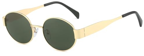 RUNHUIS Retro Ovale Sonnenbrille Damen Herren Vintage Runde Metall Brille Trendige UV400 Schutz Sonnenbrille Gold/Dunkelgrün
