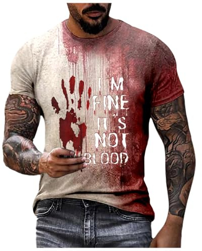 Problem Gelöst Halloween T-Shirt Herren Casual Rundhalsausschnitt Blutspritzer Muster Oberteile Hemd Entsetzen Blutig Bedruckt Kurzarm Top Übergröße hässliche Sportshirt Atmungsaktiv Trainingsshirt