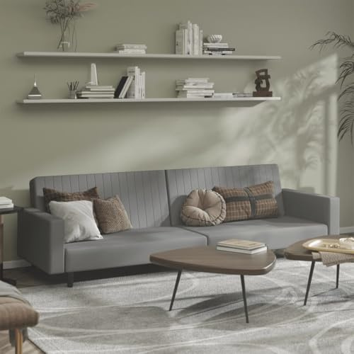 Willood Schlafsofa 2-Sitzer Hellgrau Samt Loungesofa Lounge Sitzmöbel Schlafcouch für Wohnzimmer Heimkino Büro, Gästebett mit Holzrahmen, Sofabett Tagesbett Couch Sofa Mit Armlehnen