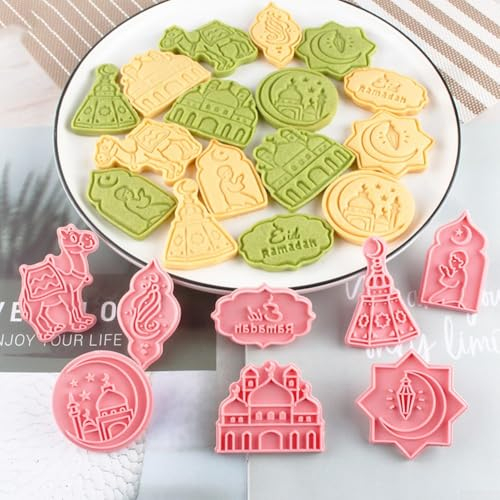 ReachMall 8Pcs/set Eid Mubarak Cookie Cutters Kit, Eid Cookie Cutters Set With Mosque, Lantern, Camel, Islamicate Star, For Fondant, Jelly, Cheese