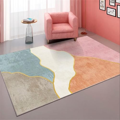 RUGMRZ Teppich Mädchen Kinderzimmer 170x240CM Amazon Deko Rosa Blauer moderner minimalistischer Design waschbarer Schlafzimmerteppich