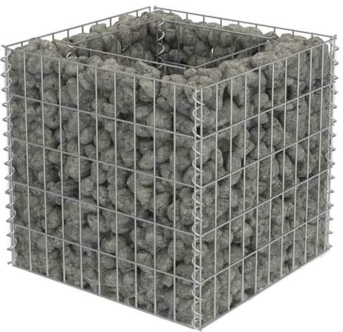 Makastle Lit Surélevé à Gabion Métal Galvanisé, Lit de Jardin Surélevé Jardinière à Gabion Bac à Fleurs Pot de Plantes pour Un Parterre de Fleurs/Plantes dans Le Jardin, 50x50x50 cm