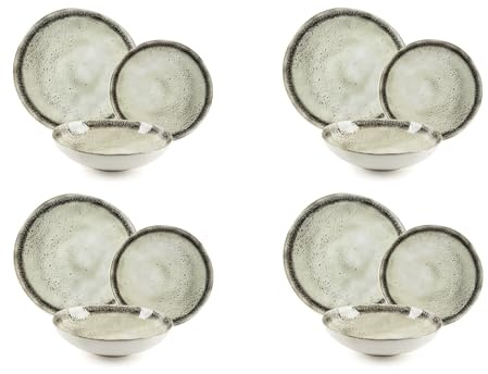 Excelsa Afrodite Servizio Piatti 12 Pezzi, Ceramica, Effetto Reattivo, 4 Persone